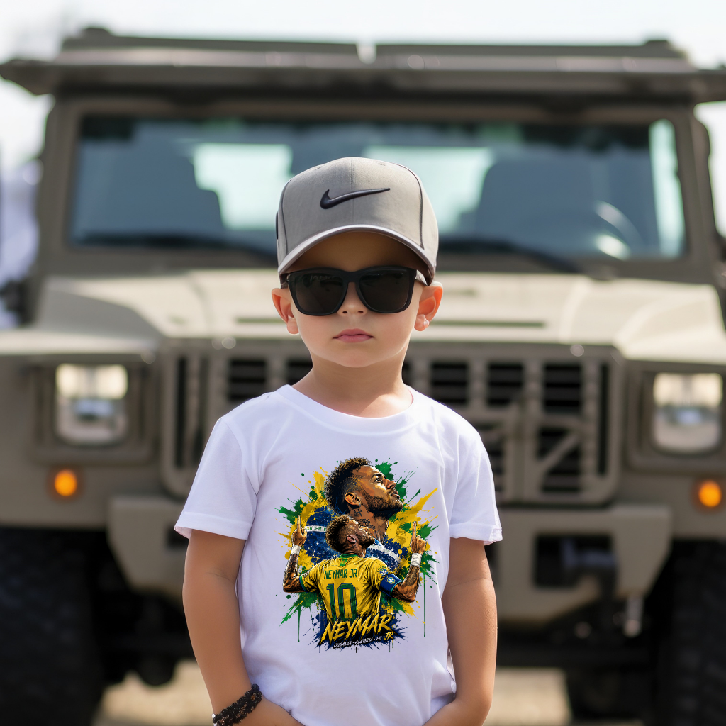Tricou Neymar Jr pentru Copii – 100% Bumbac, Design Fotbal Brazilia