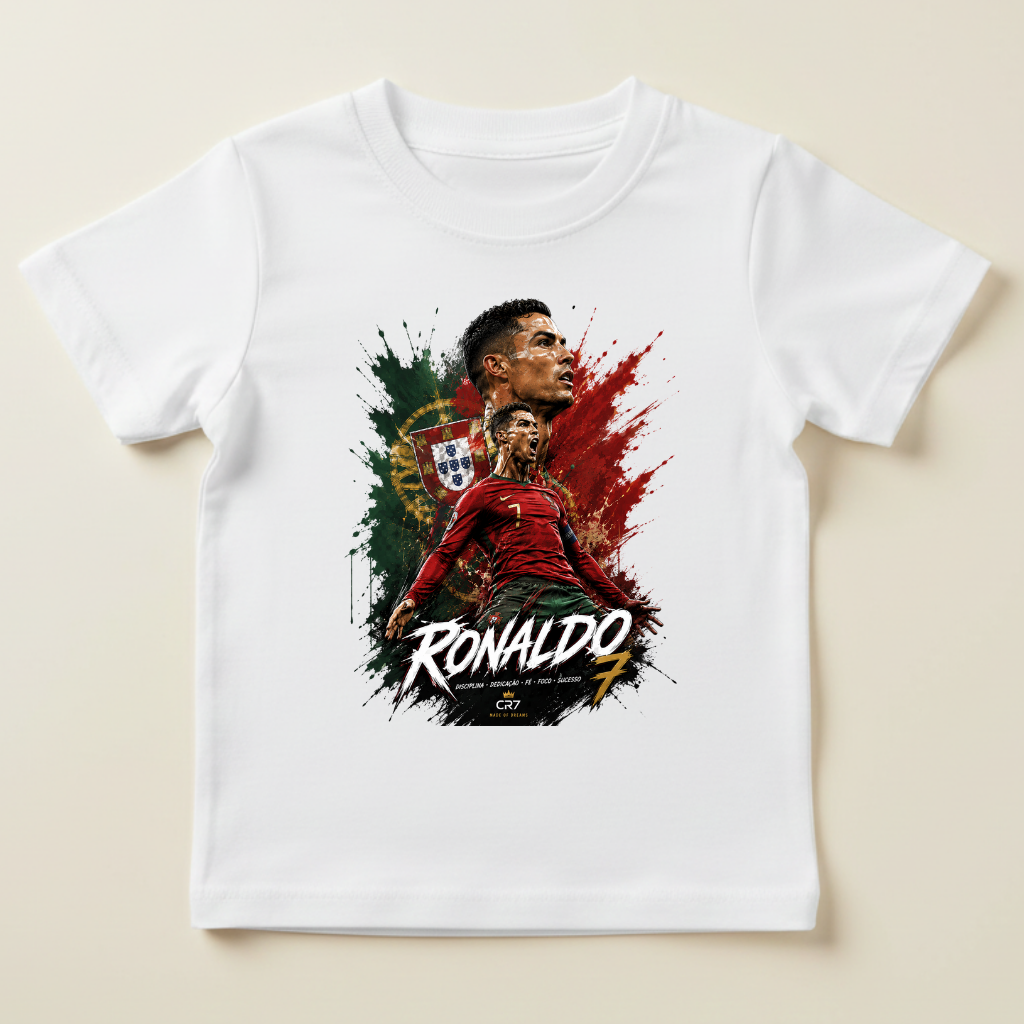 Tricou Cristiano Ronaldo pentru Copii – CR7, 100% Bumbac, Design Fotbal