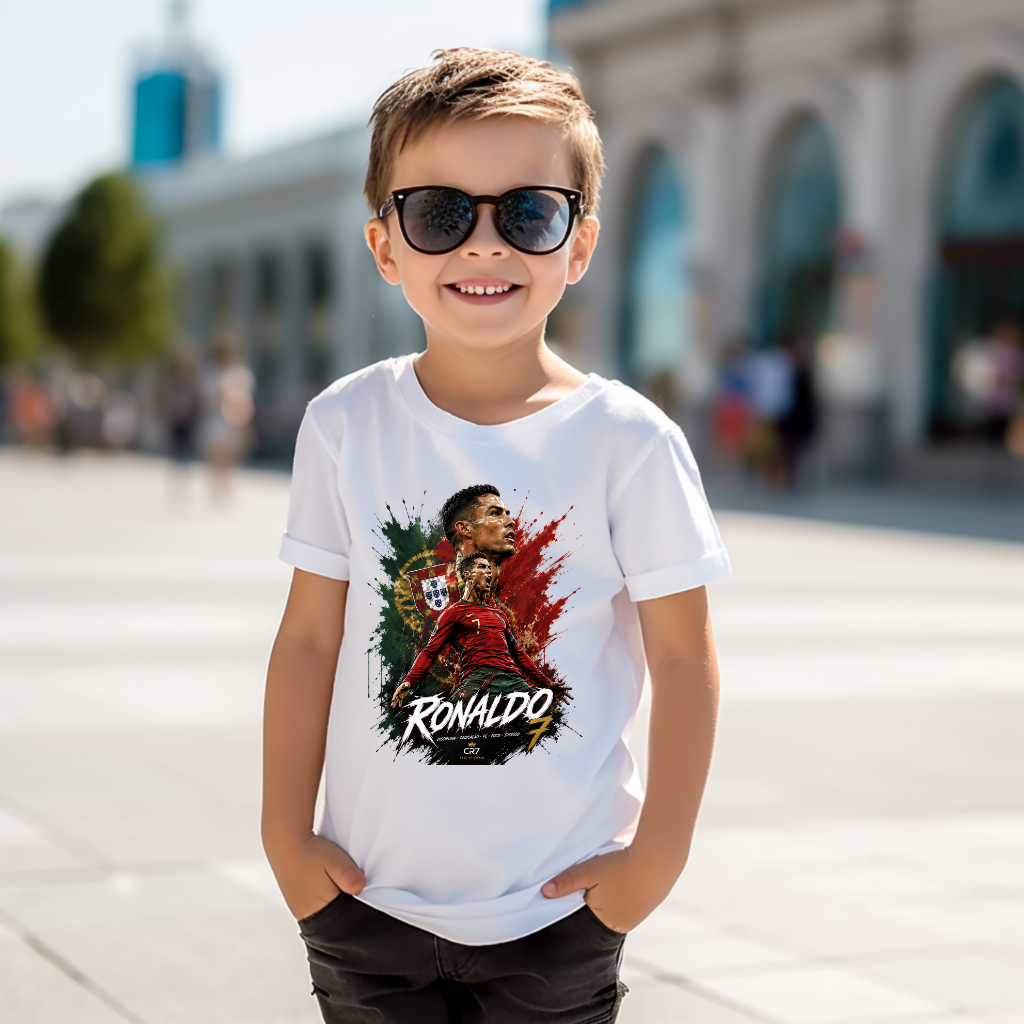 Tricou Cristiano Ronaldo pentru Copii – CR7, 100% Bumbac, Design Fotbal