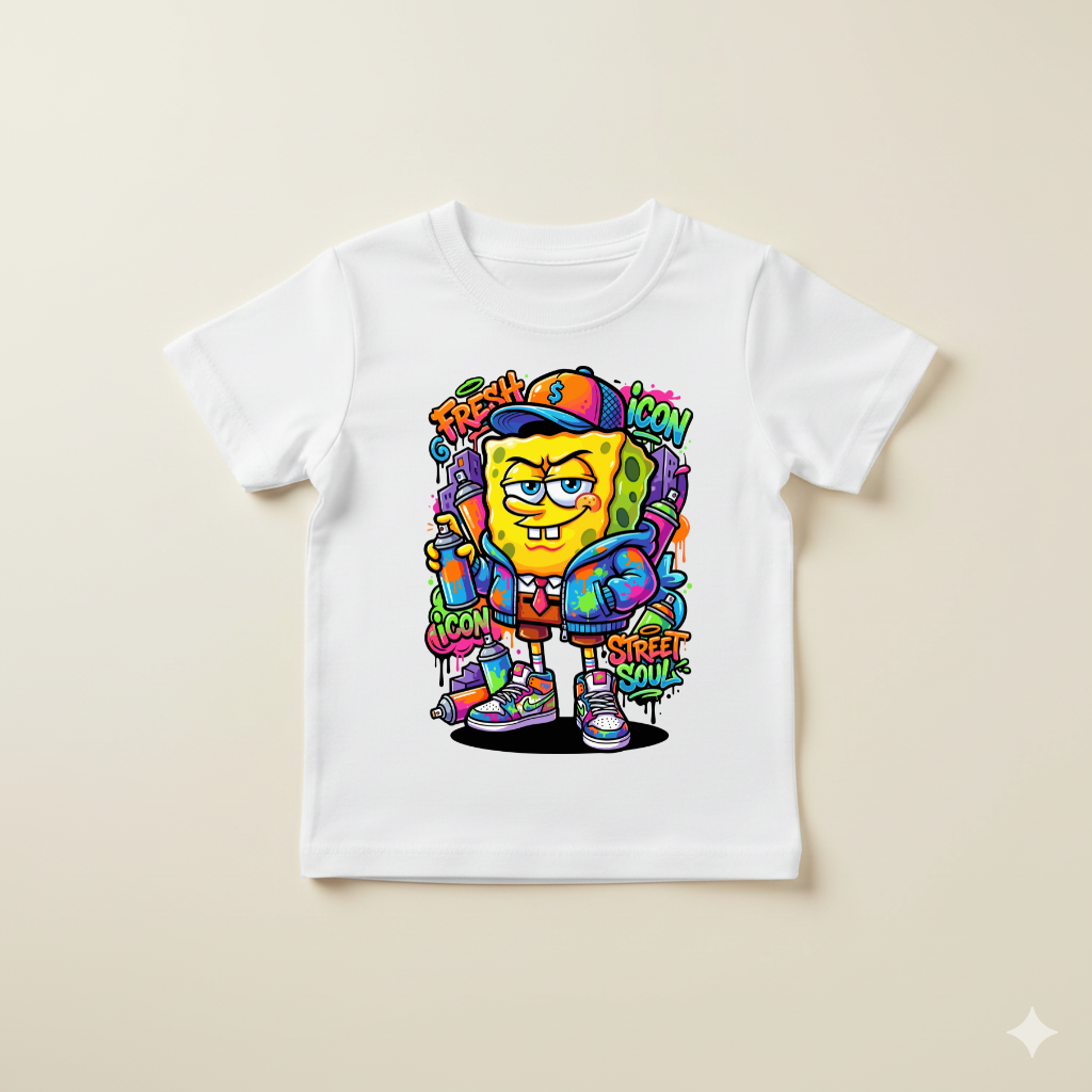 Tricou Copii SpongeBob Street Style – 100% Bumbac, Imprimeu Premium, Tricou Urban pentru Copii