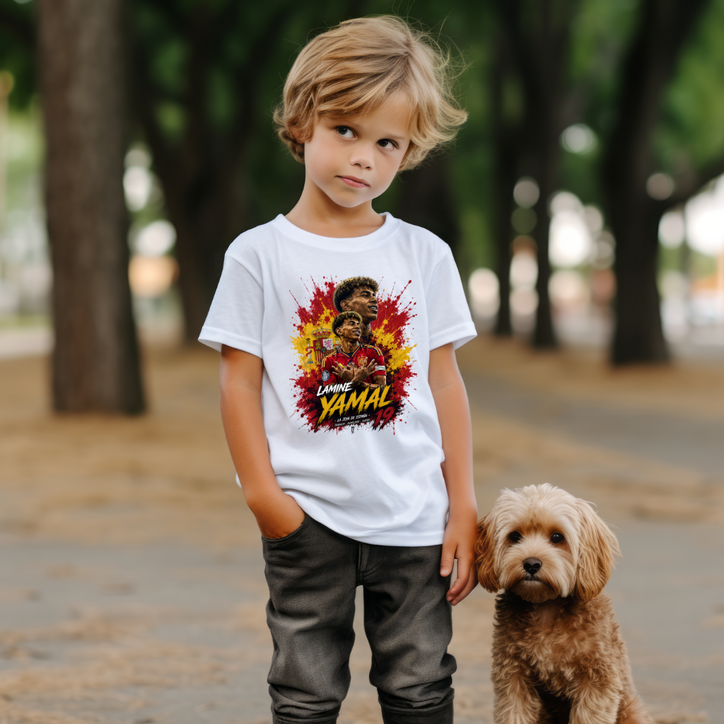 Tricou Lamine Yamal pentru Copii – 100% Bumbac, Design Fotbal Spania