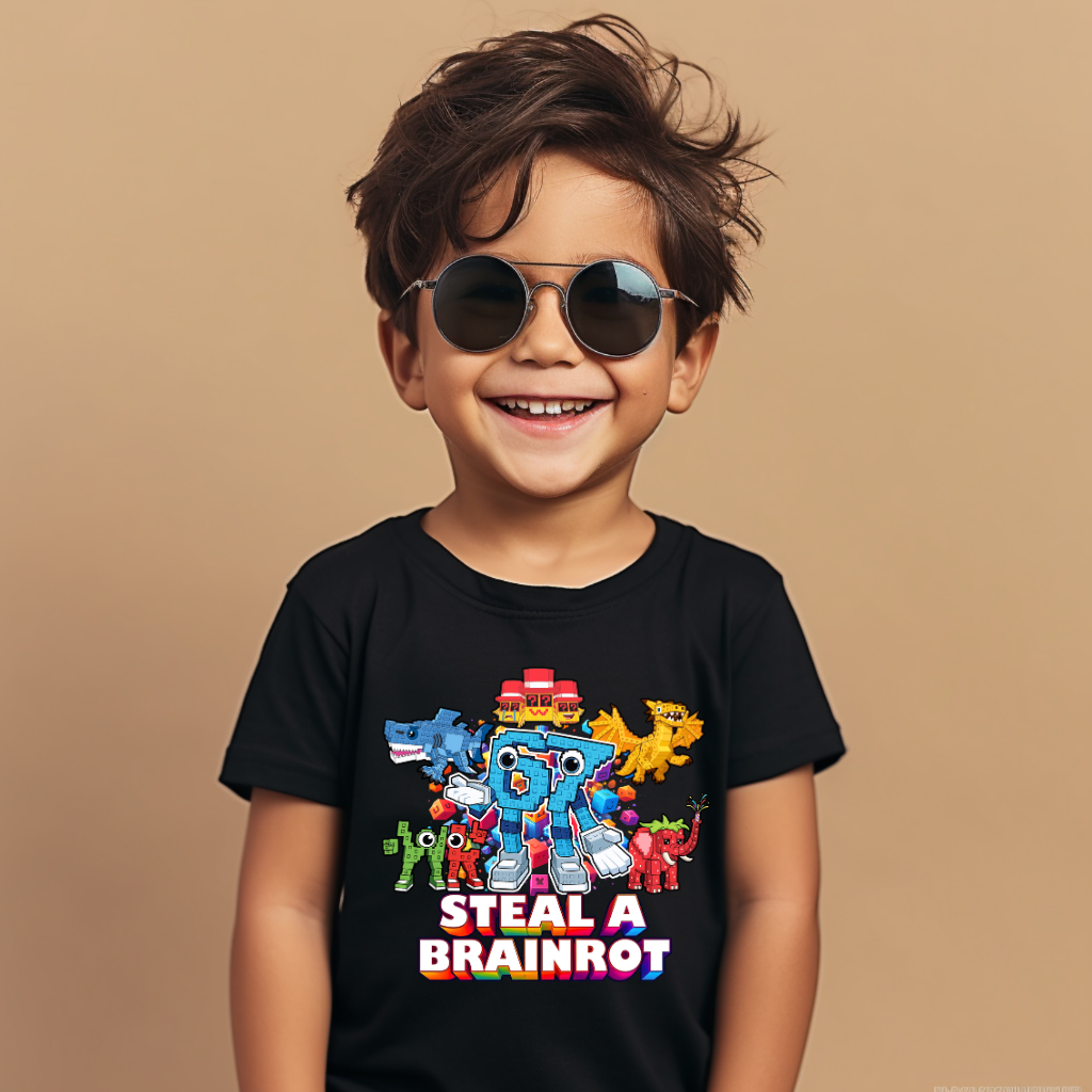 Tricou Copii „Steal A Brainrot” – 100% Bumbac, Imprimeu Premium, Tricou Gaming pentru Băieți