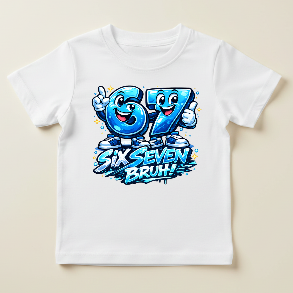 Tricou Copii „67 Six Seven Bruh” – 100% Bumbac, Imprimeu Premium, Tricou Amuzant pentru Băieți
