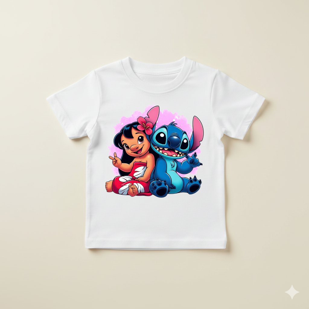 Tricou Copii Stitch și Lilo – 100% Bumbac, Imprimeu Premium, Tricou Disney pentru Copii