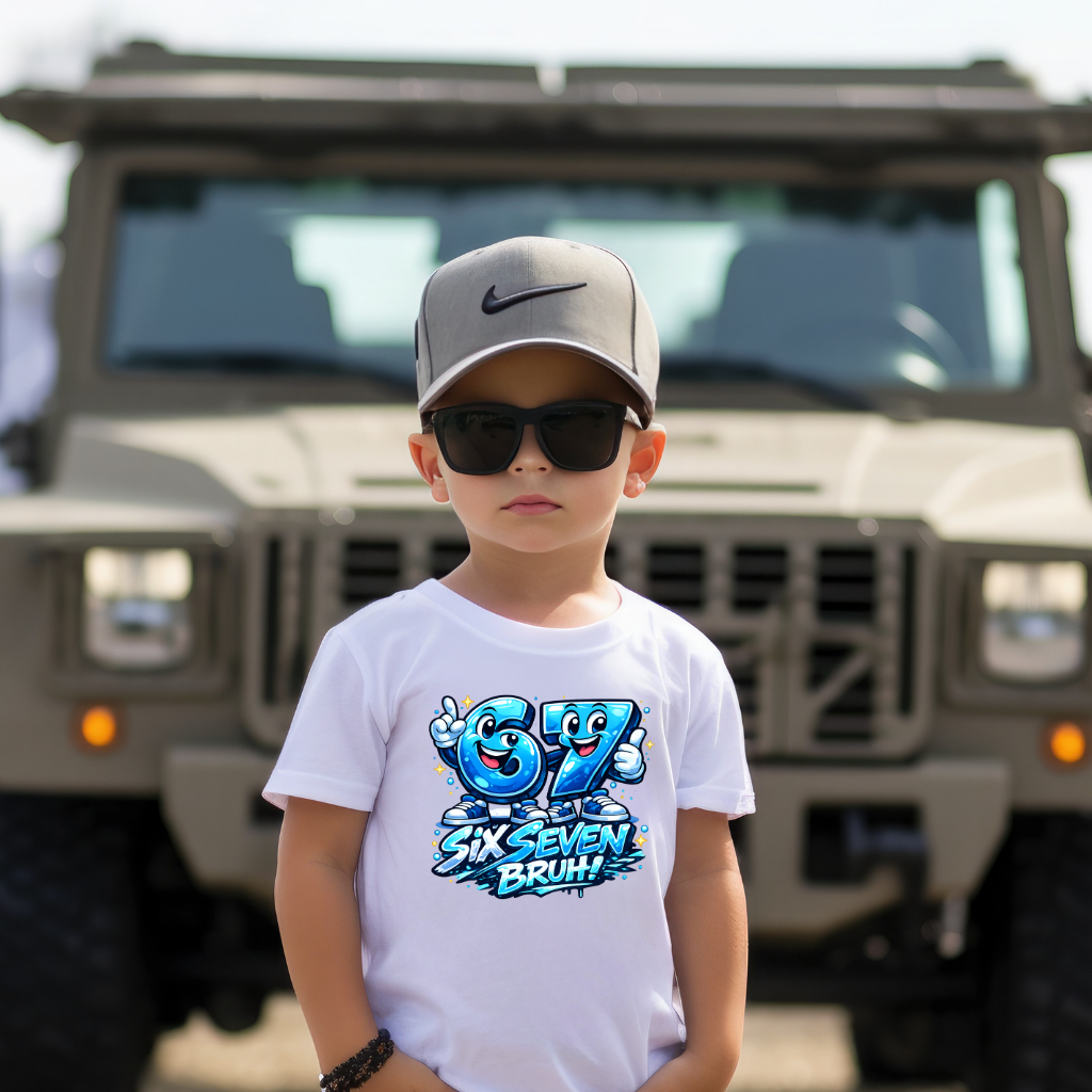 Tricou Copii „67 Six Seven Bruh” – 100% Bumbac, Imprimeu Premium, Tricou Amuzant pentru Băieți