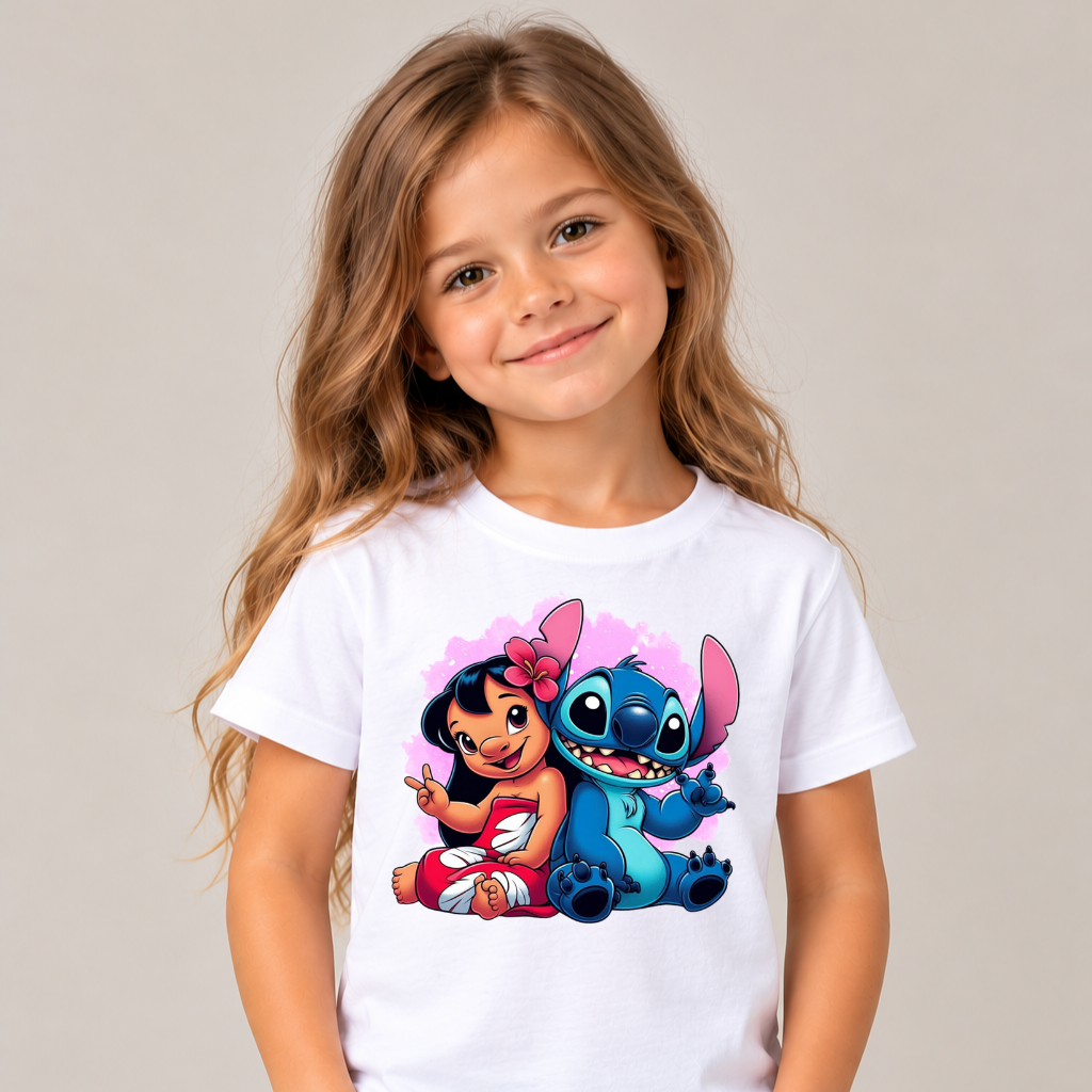 Tricou Copii Stitch și Lilo – 100% Bumbac, Imprimeu Premium, Tricou Disney pentru Copii
