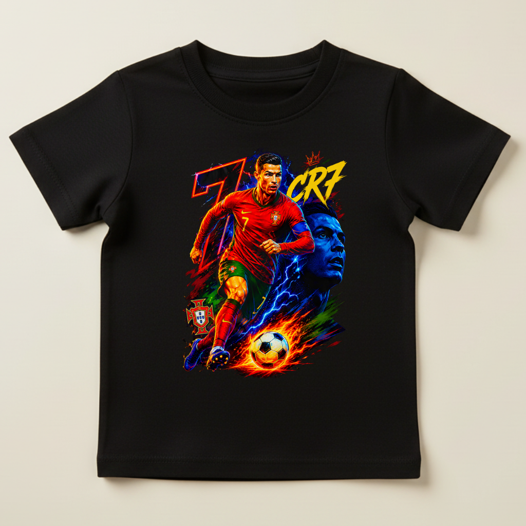 Tricou Cristiano Ronaldo CR7 pentru Copii – 100% Bumbac, Design Fotbal Premium