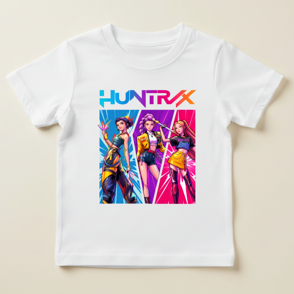Tricou Fete HUNTR/X – 100% Bumbac, Imprimeu Premium, Tricou Anime Fashion pentru Copii