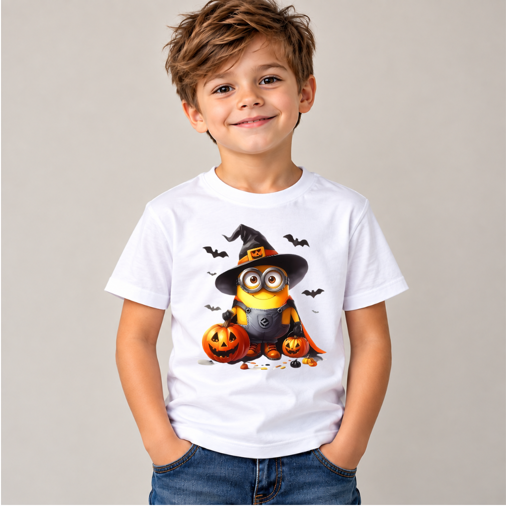Tricou Copii Minion Halloween – 100% Bumbac, Imprimeu Premium, Tricou cu Design de Halloween