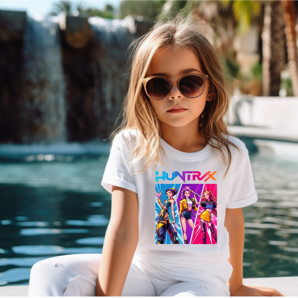 Tricou Fete HUNTR/X – 100% Bumbac, Imprimeu Premium, Tricou Anime Fashion pentru Copii