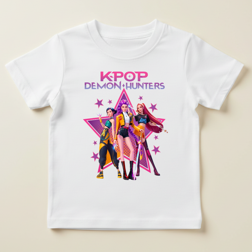 Tricou Fete KPOP Demon Hunters – 100% Bumbac, Imprimeu Premium, Tricou Anime & K-Pop pentru Copii