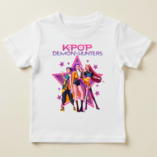 Tricou Fete KPOP Demon Hunters – 100% Bumbac, Imprimeu Premium, Tricou Anime & K-Pop pentru Copii