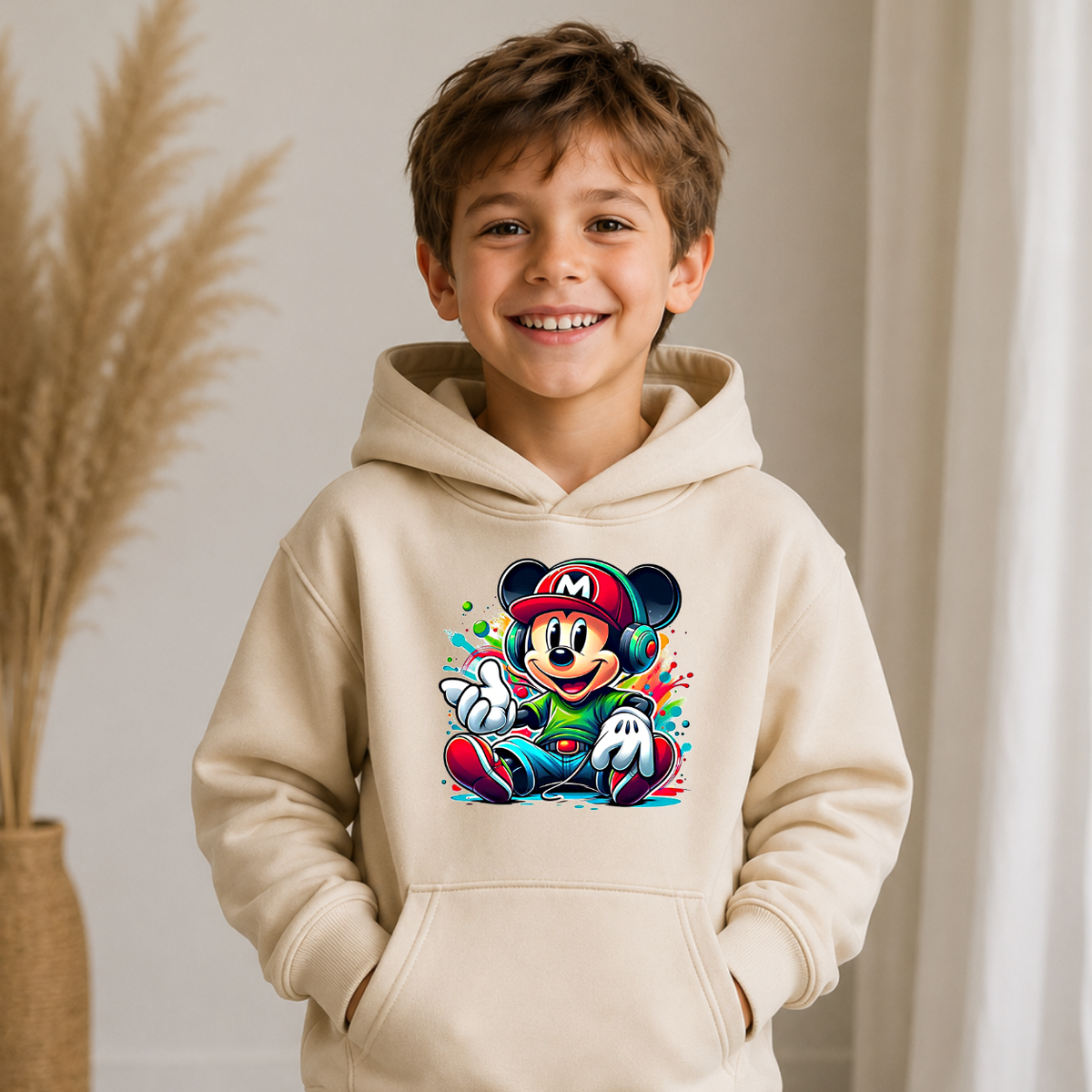 Hanorac Copii Mickey Mouse din Bumbac – cu Glugă și Interior Căptușit cu Polar