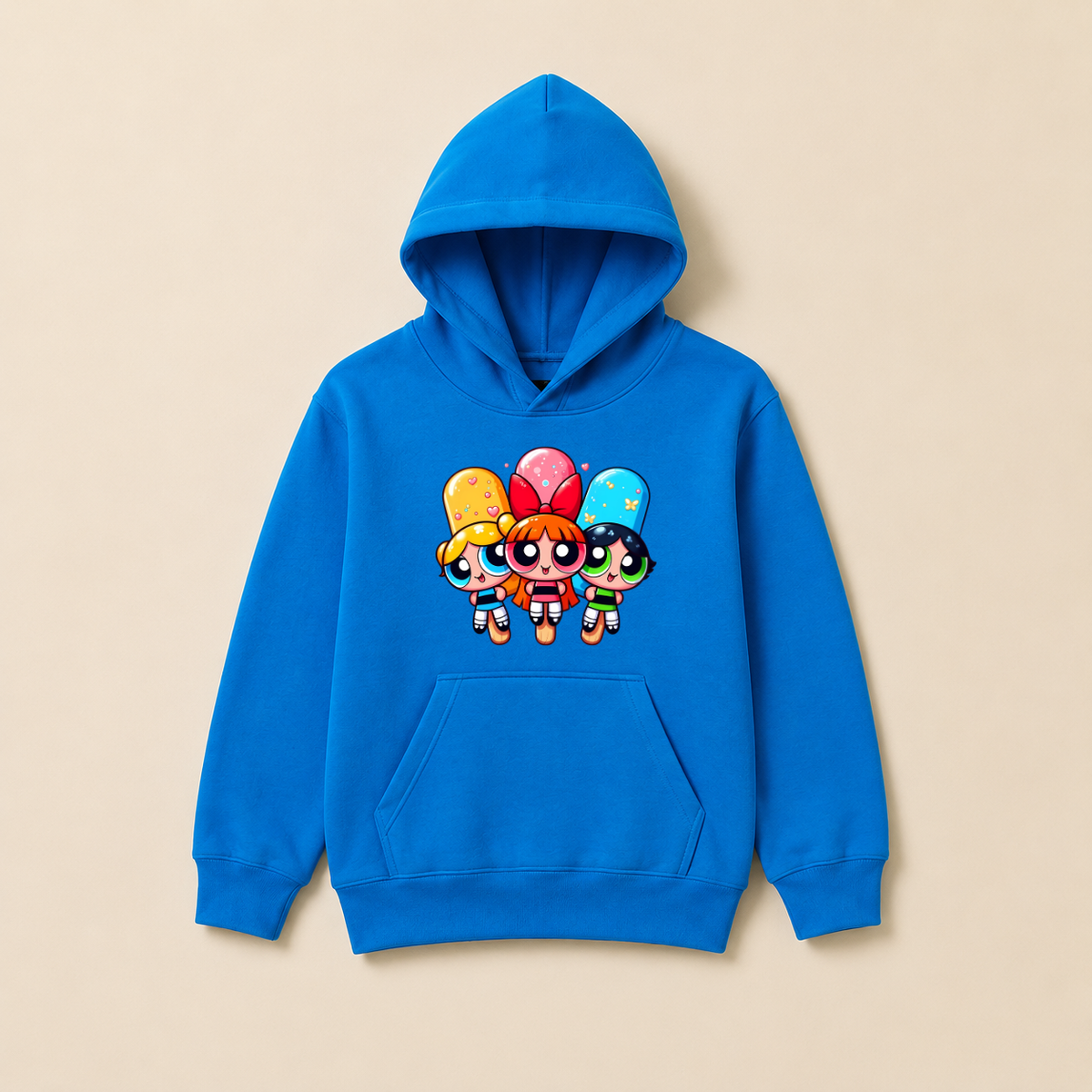Hanorac Copii Powerpuff Girls din Bumbac – cu Glugă și Interior Căptușit cu Polar