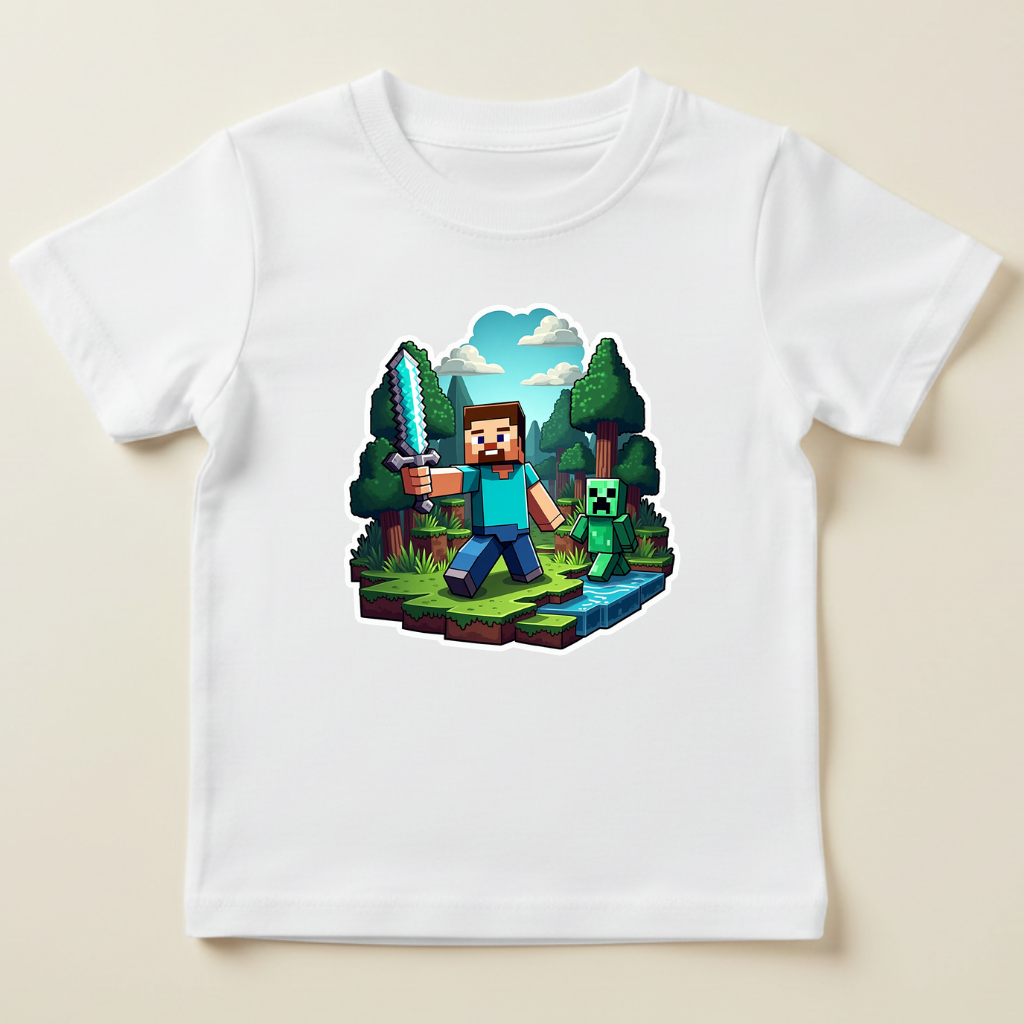Tricou Copii Minecraft Steve – 100% Bumbac, Imprimeu Premium
