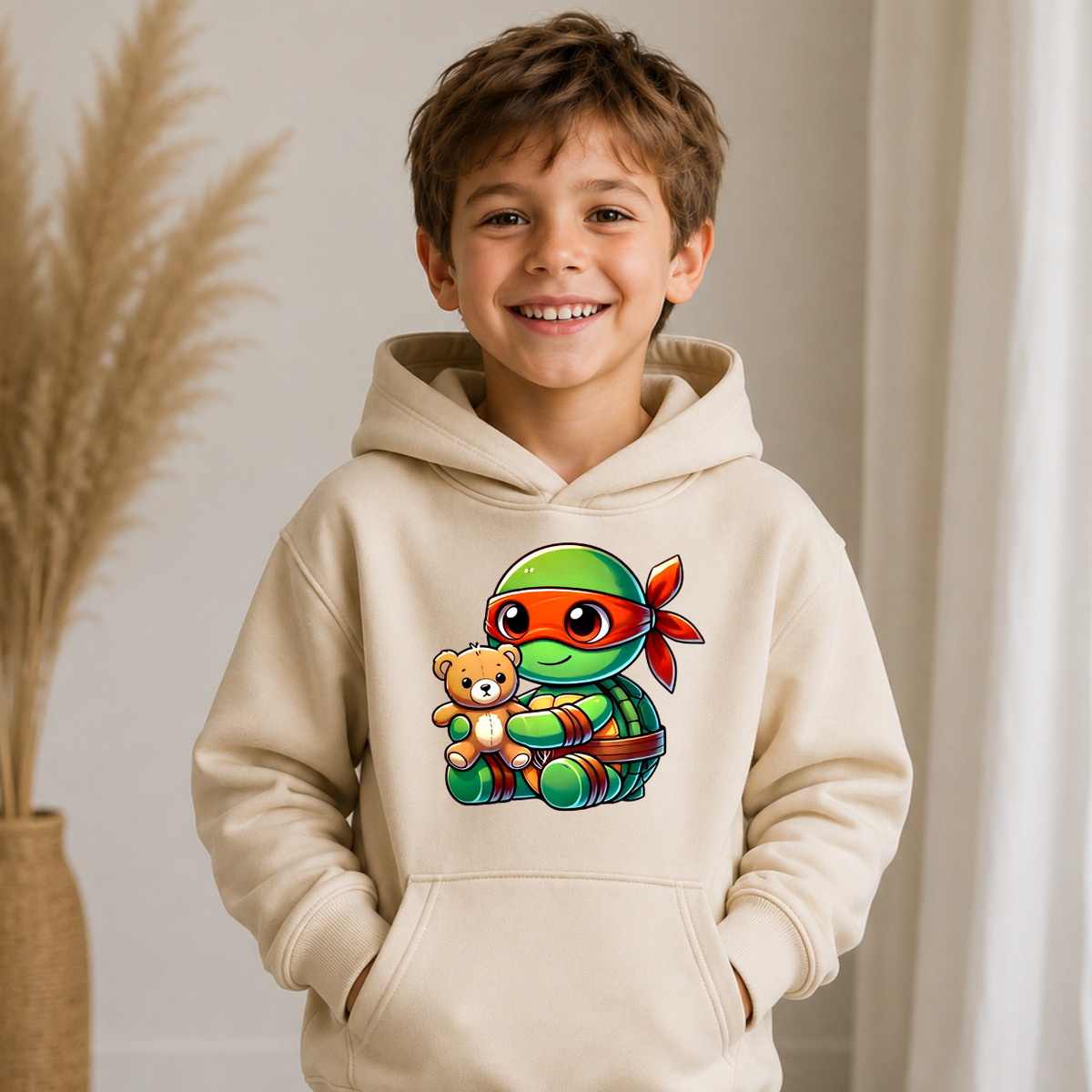 Hanorac Copii Ninja Turtle din Bumbac – cu Glugă și Interior Căptușit cu Polar
