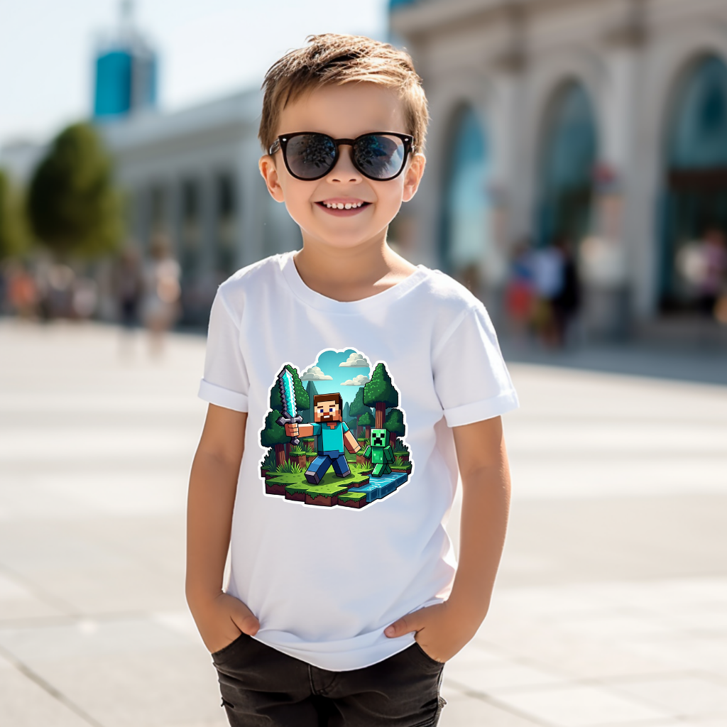 Tricou Copii Minecraft Steve – 100% Bumbac, Imprimeu Premium