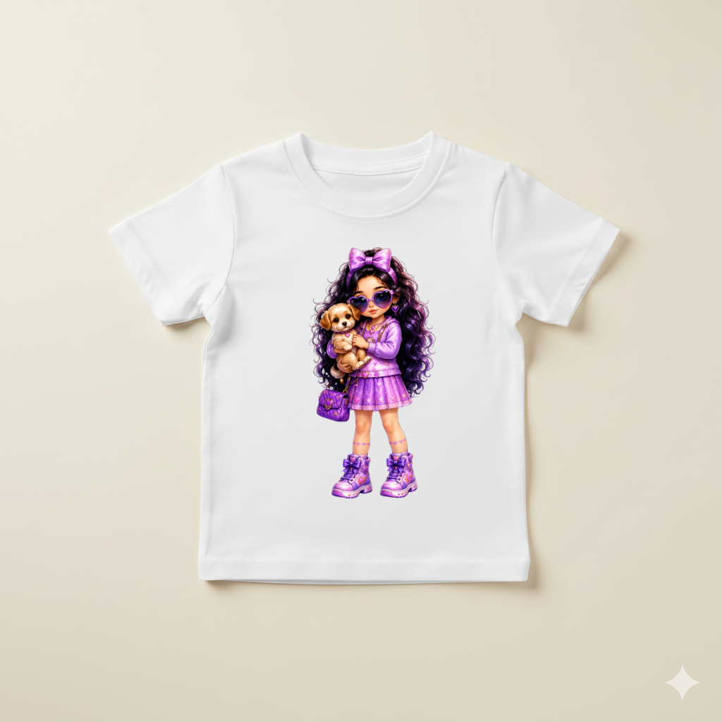 Tricou Fete cu Fetiță și Cățeluș – 100% Bumbac, Imprimeu Premium, Tricou pentru Copii