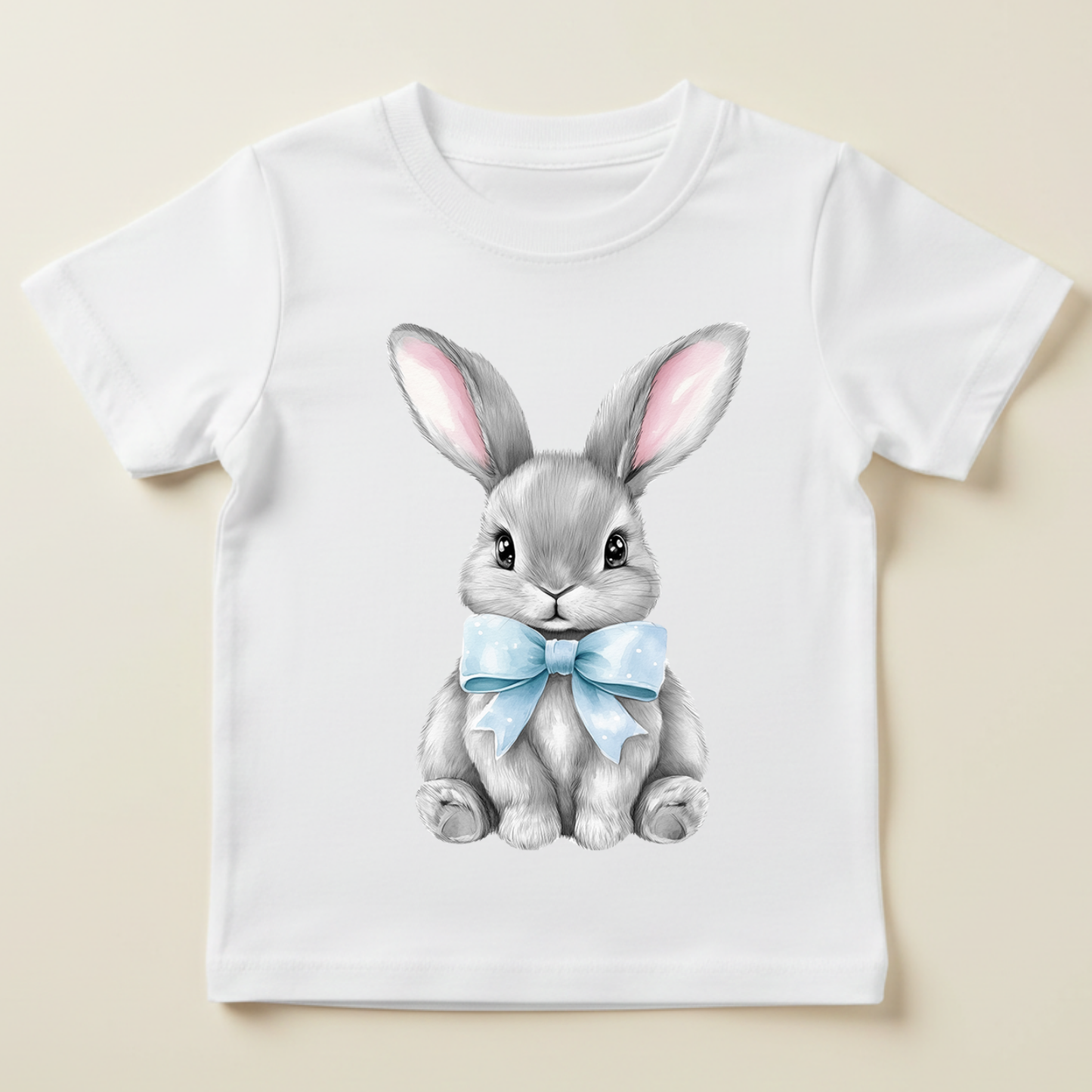 Tricou iepuraș cu fundiță albastră