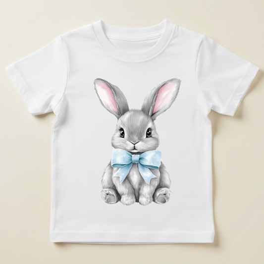 Tricou iepuraș cu fundiță albastră