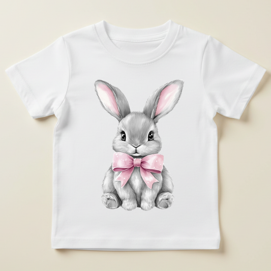 Tricou iepuraș cu fundiță roz