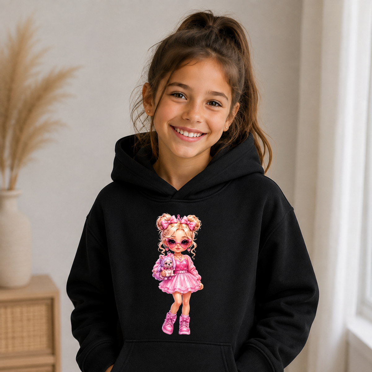 Hanorac Copii Fashion Girl din Bumbac – cu Glugă și Interior Căptușit cu Polar