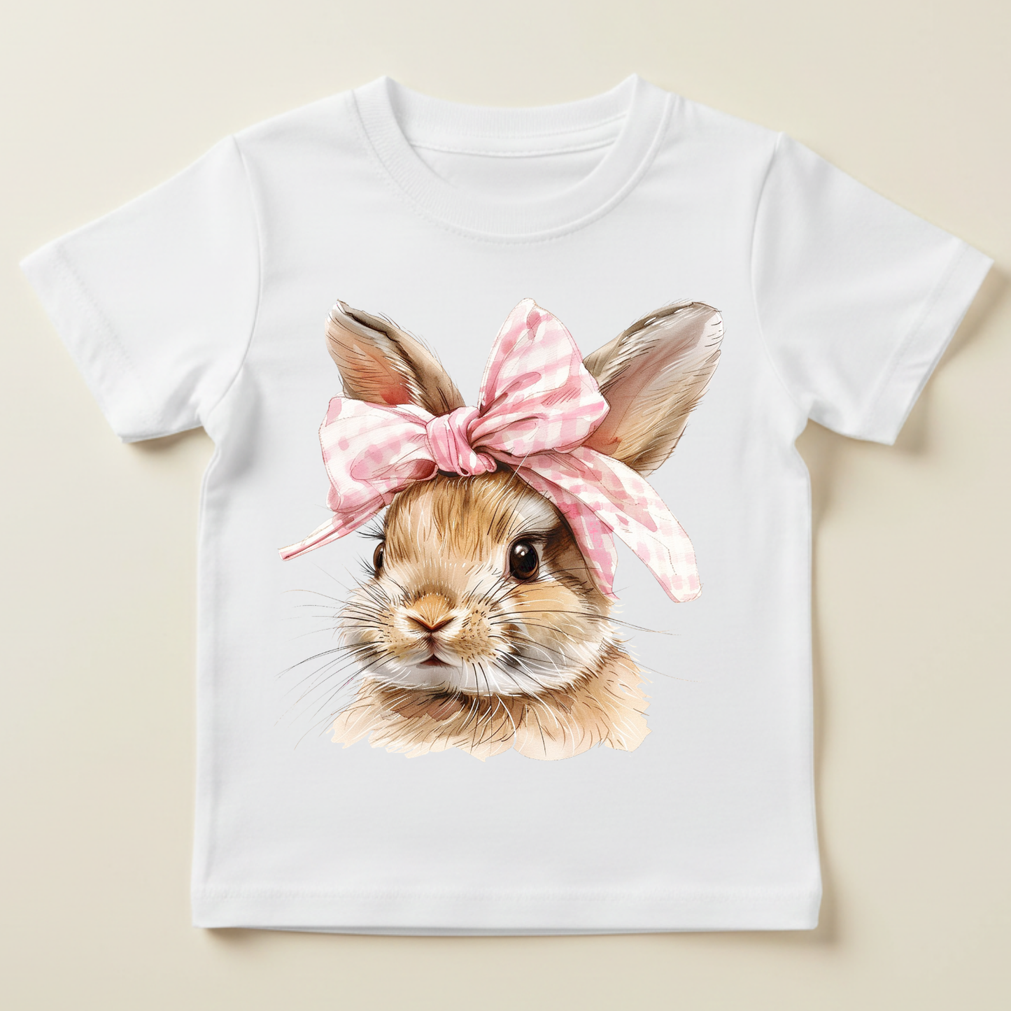 Tricou iepuraș maro cu fundiță roz