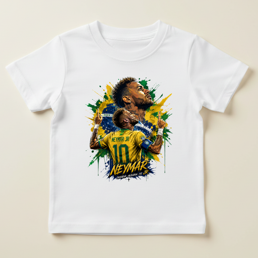Tricou Neymar Jr pentru Copii – 100% Bumbac, Design Fotbal Brazilia